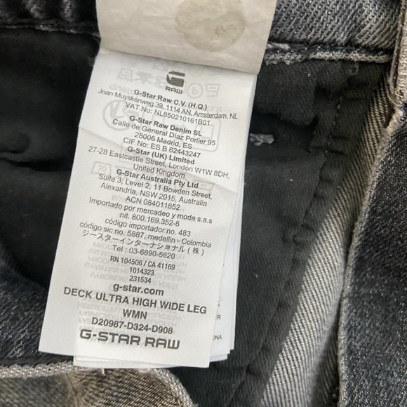 G-Star Raw Deck Ultra Wide Leg High Kara Faded Black Denim Jeans Size 27/30 - Picture 8 of 11